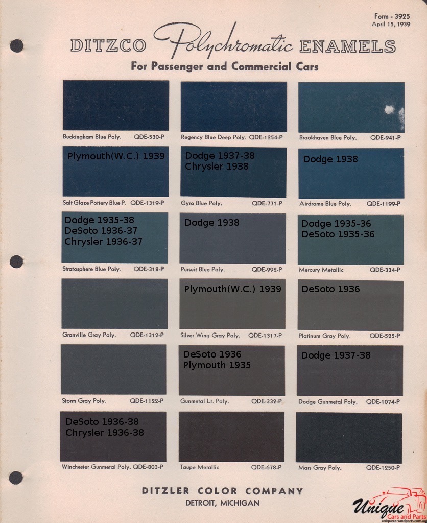 1939 Chrysler Paint Charts PPG 3